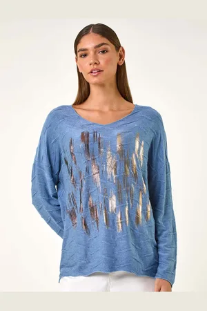Roman Textured Foil Snit V-Neck TunicsM