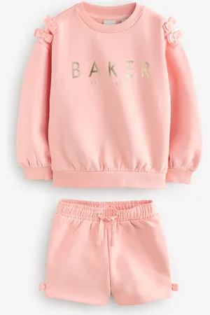 Ted Baker Peach Pink Bow Sweat 100% Cotton Top & Shorts Set 2 Piece146152 cm