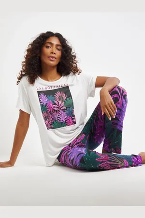 JD Williams Floral Print Graphic T-Shirt Pyjamas Set52-54