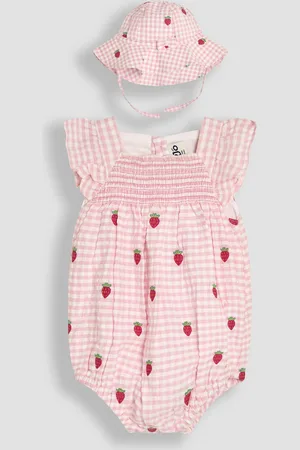 JoJo Maman Bébé 2-Piece Strawberry Embroidered Smocked Romper & Hat Set5662 cm