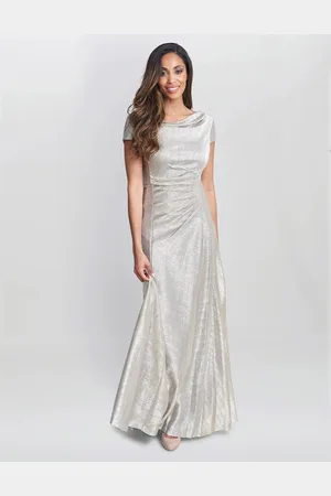 Gina Bacconi Natural Alivia Metallic Cowl Maxi Dress42