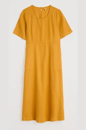 Seasalt Cornwall Petite Grass Wave 100% Linen Midi Dress44