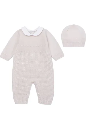Emile et Rose Knitted Brown 100% Cotton All-In-One with Textured Design & Winter Hat1 Mth