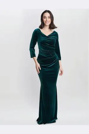 Gina Bacconi Green Sophie Velvet Maxi Dress With 3/4 Sleeve48