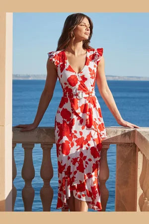 Sosandar Floral Print Ruffle Hem Midi Dress40