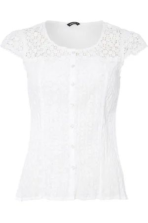 Roman Lace Yoke And Sleeve Crinkle 100% Cotton Blouse42