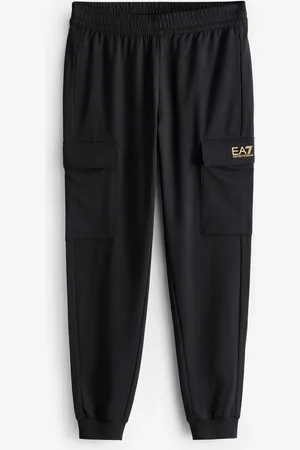 EA7 Joggersy bojówki w stylu utility Emporio Armani Core Id w 100% z bawełny, w kolorze czarnym/złotymXXL