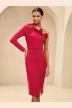 Lipsy London Ruffle Neck One Shoulder Belted Bodycon Midi Dress46
