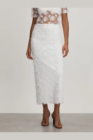 Anna Quan Sheer Appliqué Midi White Skirt40