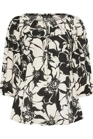 Evans Floral Tie Neck Black Blouse58-60