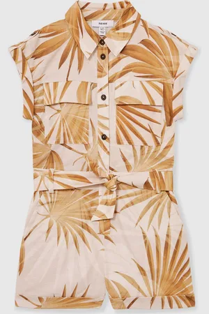 Reiss Zoey Cotton-Linen Palm-Print Playsuit116122 cm