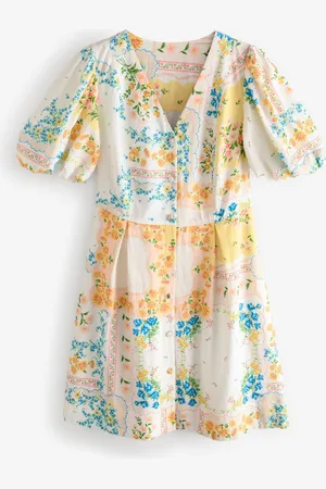 Next V-Neck Puff Sleeve Mini Dress with Linen40tall