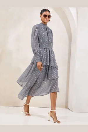 Lipsy London Metallic Viscose Long Sleeve Ruffle Midi Dress46