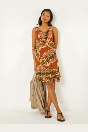 Roman Leaf Print Double Layer 100% Cotton Dress38