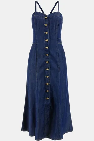 Guess Blue Denim Edna Strappy Denim Midi DressL