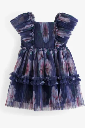 Ted Baker Marszczona siateczkowa sukienka z falbanką i kwiatowym wzorem9298 cm