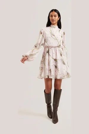 Ted Baker Arakas Printed Long Sleeve Neck Tie Mini Dress44