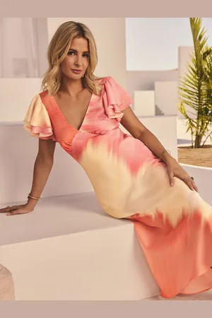 Friends Like These Ombre Millie Mackintosh Satin V-Neck Ruffle Sleeve Midi Dress42
