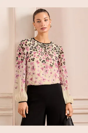 Love & Roses Print Tipped Detail Crew Neck Long Sleeve Blouse40