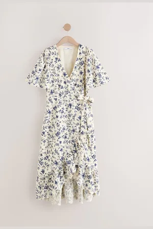Next 100% Cotton Embroidery Wrap Midi Dress40