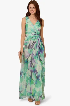 Adrianna Papell Green Draped Floral Chiffon Gown34