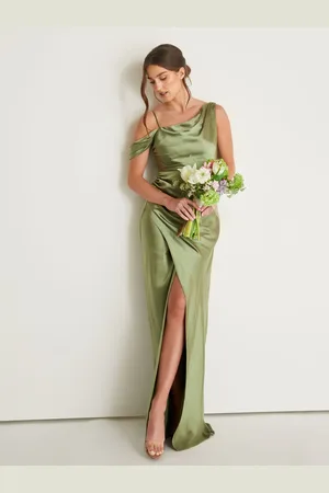 Six Stories Asymmetrical Bardot Strap Satin Bridesmaid Dress46