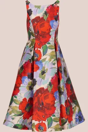 Adrianna Papell Red Floral Mikado Midi Dress42