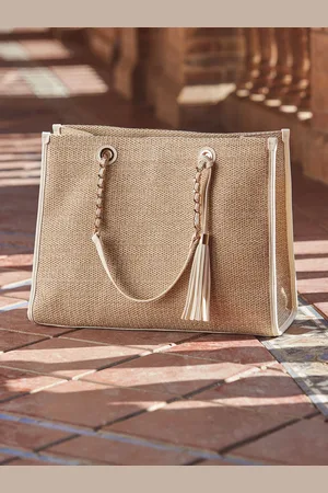 Sosandar Tassel Detail Raffia Tote BagJeden