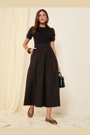 Friends Like These Cotton Mix Ruched Sleeve Midi Dress44