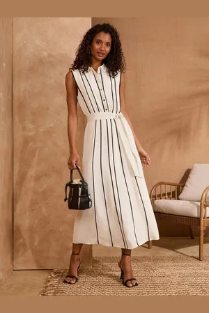 Love & Roses Contrast Tipping Belted Midi Shirt Dress44