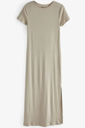 Next Ribbed T-Shirt Style Column Maxi Dress With Slit DetailL