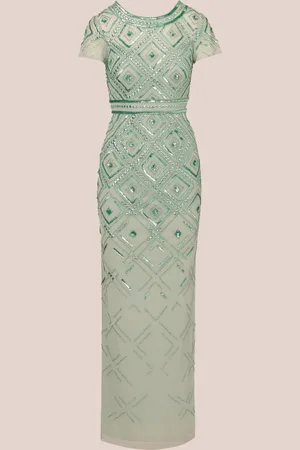 Adrianna Papell Green Beaded Long Column Dress44