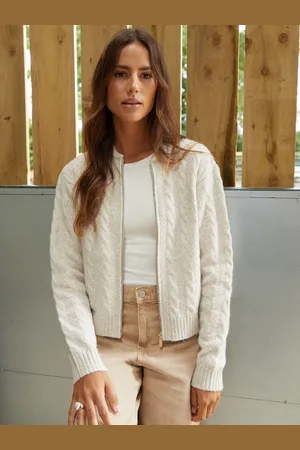 Threadbare Zip Up Cable Knit Bomber Jacket38