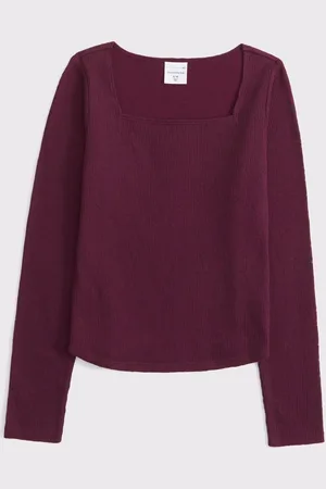 Abercrombie & Fitch Red Long Sleeve Lace Slash Neck Top11