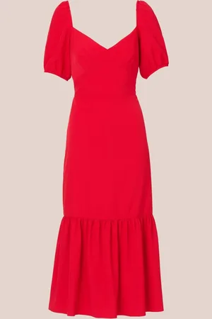 Adrianna Papell Orange Puff Sleeve Midi Dress38