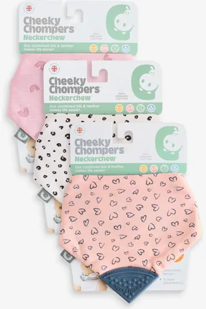 Cheeky Chompers Pink 100% Cotton Teething Dribble Bibs 3 PackJeden