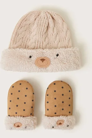 Monsoon Baby Borg Bear Hat And Mittens Set1