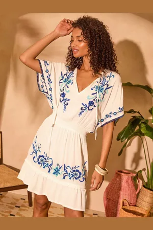 Love & Roses Embroidred Shirred Waist KaftanS
