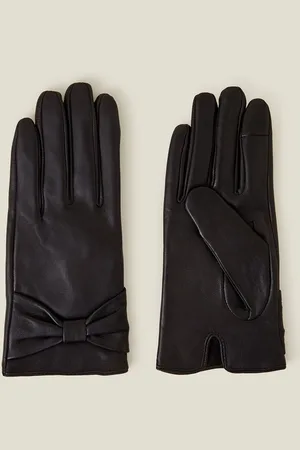 Accessorize Leather Bow GlovesS-M