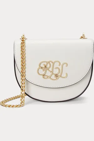 Ralph Lauren Embellished Logo Flap Crossbody Leather Saddle BagJeden