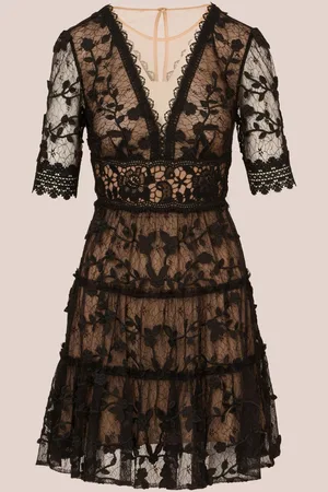 Adrianna Papell Lace Embroidery Black Dress38