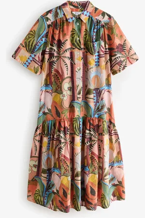 Next Short Sleeve Drop Waist 100% Cotton Maxi Shirt Dress44
