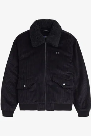 Fred Perry Corduroy Removable Collar Bomber Black 100% Cotton JacketXXL