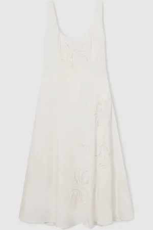 Reiss Elise Linen Floral-Embroidered Midi Dress40