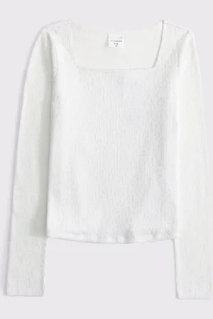 Abercrombie & Fitch Cream Long Sleeve Lace Slash Neck Top11