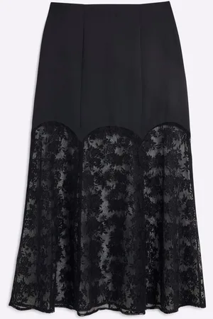 River Island Petite Satin Lace Trim Midi Skirt36