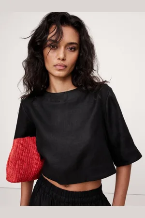 Banana Republic Linen Boat-Neck Cropped TopL
