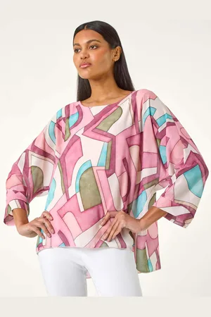 Roman Abstract Print Overlay Tunic TopL