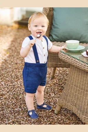 JoJo Maman Bébé 2-częściowy zestaw niemowlęcy z koszulą typu z grandad i szortami6