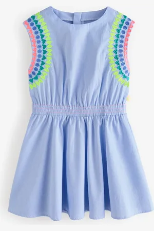 Billieblush Blue Mini Skater 100% Cotton Dress With Multicolour Embroidery Detail4 lat (104 cm)